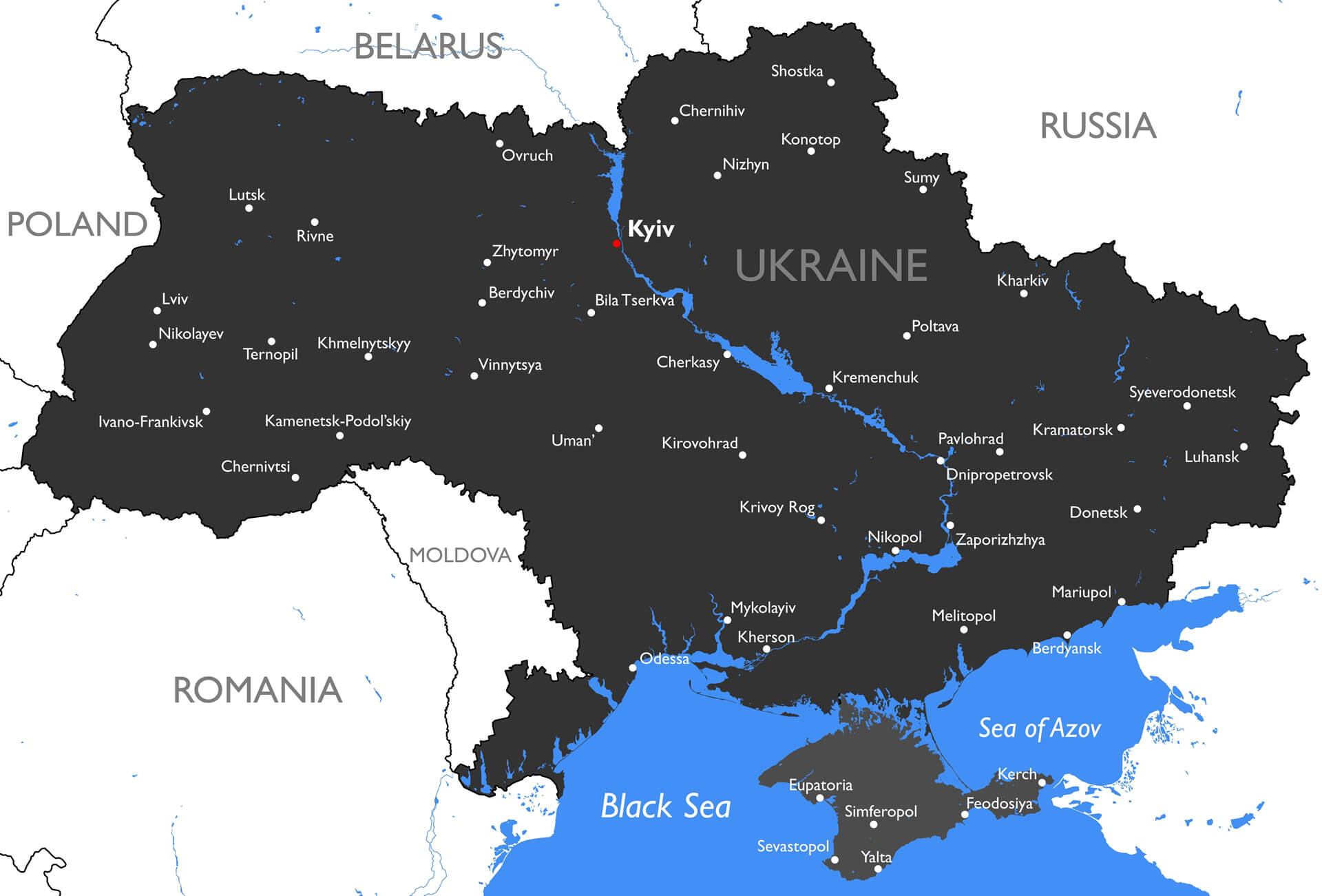 Carte vectorielle detaillee de l'Ukraine en couleur